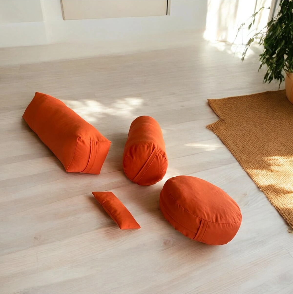 Dolgusuz Meditasyon Minderi, Silindir Ve Kare Bolster Ve Göz Yastığı 4'lü Meditasyon Seti Kılıf Mor