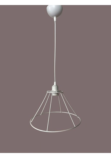 Konik Avize Teli , İskeleti Uzun Boy 30x18 Cm Beyaz Statik Boyalı Duy Takımı Dahil Beyaz