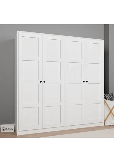 Lucas 4 Kapaklı 6 Raflı Yüklük Gardırop Seti Beyaz 188 Cm. Beyaz