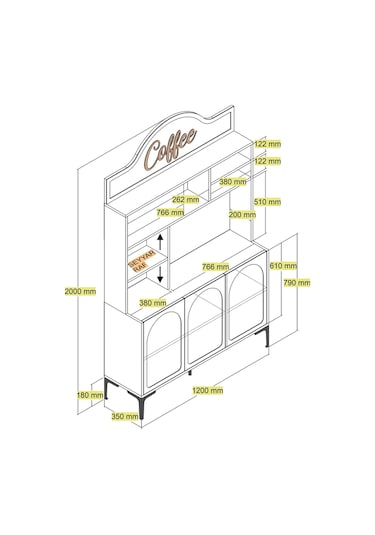 Lyon Kahve Köşesi 120cm - Beyaz / Siyah