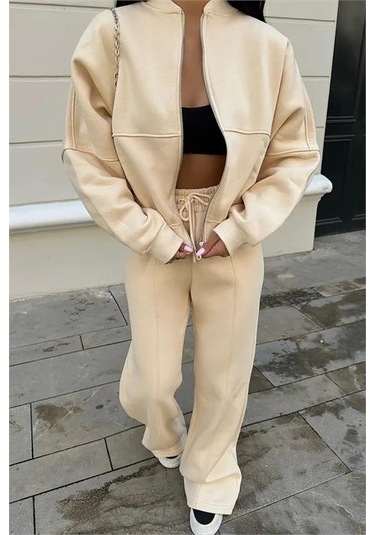 Neşeli Butik Kadın Kışlık Alt Üst Eşofman Takımı Nb0022 - Bej Bej