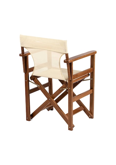Yönetmen Katlanır Ahşap Bahçe Balkon Sandalyesi -Krem PVC Krem