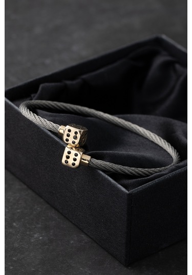 Cenova Kuyumculuk 14 Ayar Altın Zar Charmlı Gri Erkek Bilekliği Altın - Gri