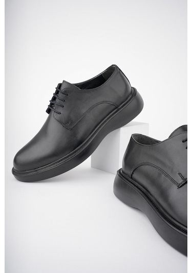 Muggo Smith Garantili Günlük Klasik Hakiki Deri Casual Rahat Ortopedik Kalın Taban Erkek Ayakkabı Siyah