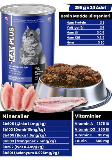 CatPlus Okyanus Balıklı Kedi Konserve Yaş Mama 24 x 395 G
