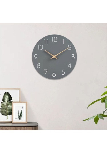 Homyl Arap Rakamları İle 12 Inç Duvara Asılan Saat Gri