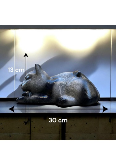 Dekoratif Polyester Uyuyan Kedi Biblo Sarı Kırmızı