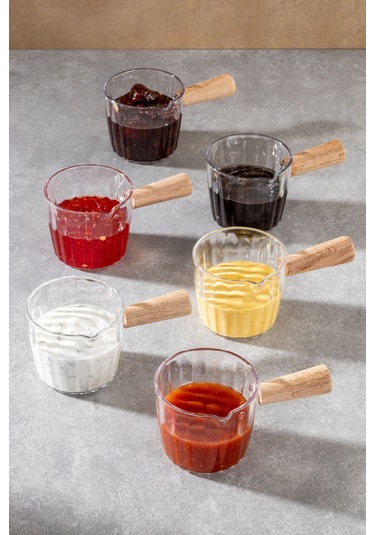 6'lı Ahşap Saplı Akrilik Sosluk 80 Ml Çok Renkli