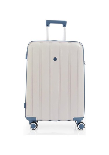 Mçs Bavul Orta Ve Kabin 2li Set Kırılmaz Silikon Valiz V305 Kemik/skyblue Kemik