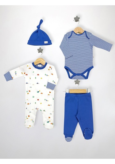 Sezgibaby Kale 4'lü Erkek Bebek Tulum Çoklu Set Mavi
