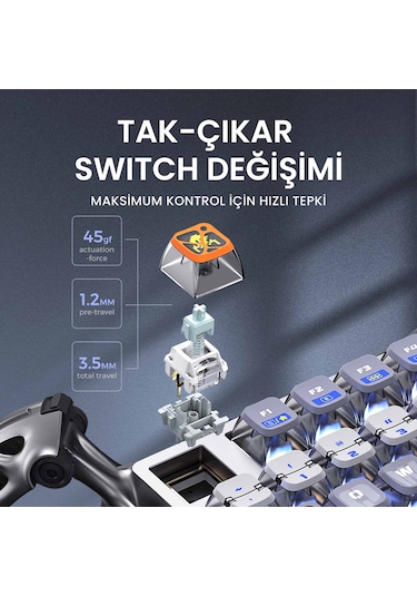 Gravastar K1 Pro Mekanik Gaming Klavye, X Kablosuz Optik Mouse Ve Mousepad Oyuncu Seti, Interstellar Optik