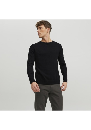Jack & Jones Erkek Bisiklet Yaka Triko Kazak - Emil - 12208364 Siyah
