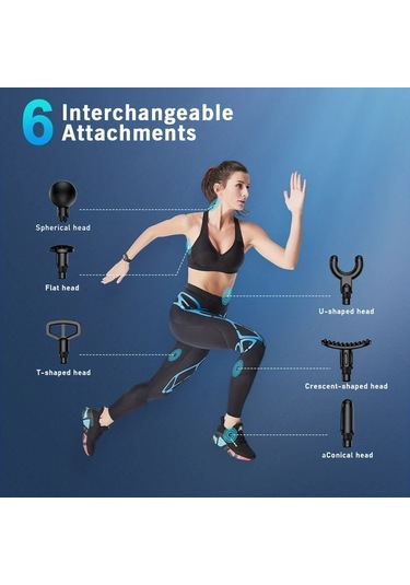 Elmpaly Siyah Akıllı Masaj Tabancası - 6 Başlıklı Usb Şarjlı Ergonomik Bel Bacak Kalça siyah