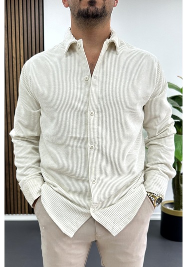 Erkek Kadife Kumaş Gömlek Beyaz Edw415 Beyaz