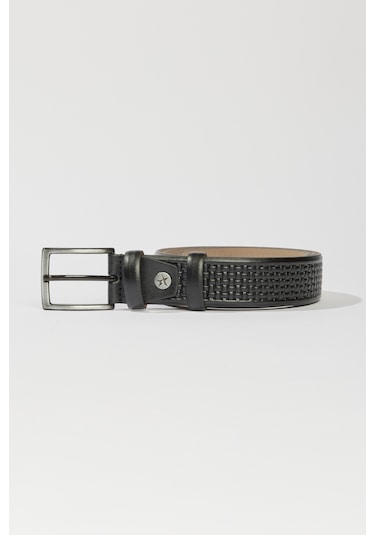 Erkek Sıyah Desenli Klasik Kemer Siyah