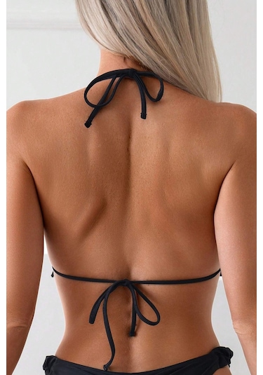 Angelsin Gögüs Aksesuar Detaylı Bikini Üstü Çıkartılabilir Kaplı Siyah
