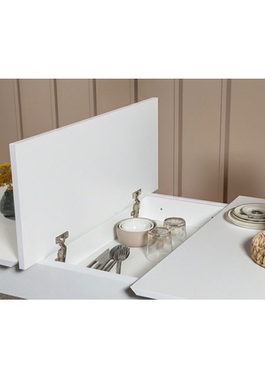 Marel 4 Kişilik Açılır Yemek Masası Takımı Modern Ve Şık Tasarım Beyaz Antrasit