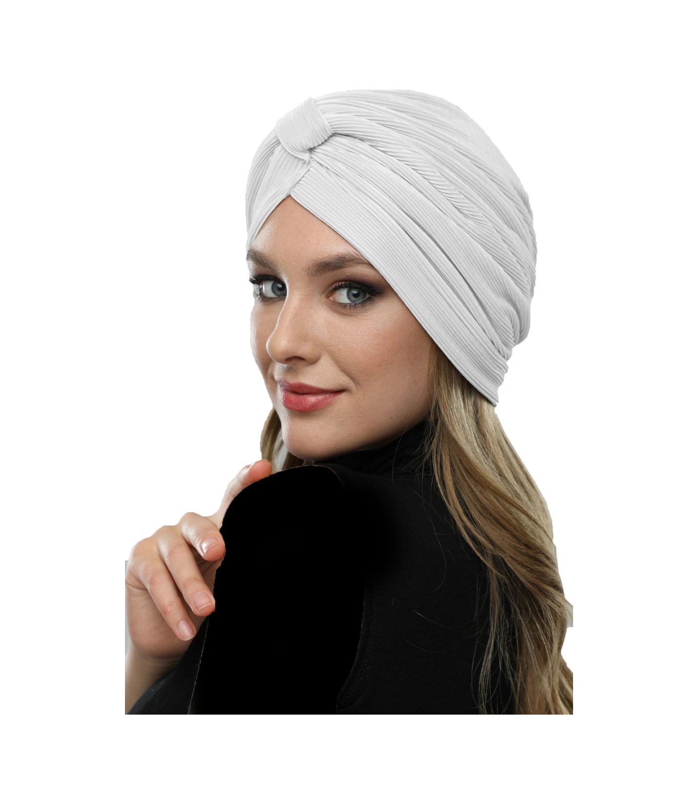 Çapraz Plise Bantlı Astarlı Beyaz Hazır Türban Tesettür Havuz Bonesi Beyaz