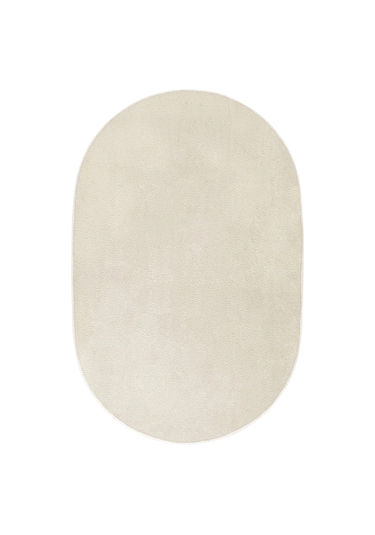 Krem Fluffy Oval Post Peluş Halı Antibakteriyel Kaymaz Taban