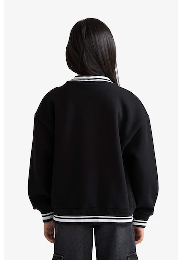 Defacto Kız Çocuk Okula Dönüş Slogan Baskılı Bisiklet Yaka Kalın Sweatshirt Kumaşı Hırka F2194a825aubk81 Siyah