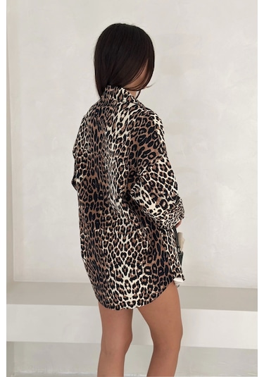 Asprin Fashion Leopar Desen Gabardin Gömlek Leopar