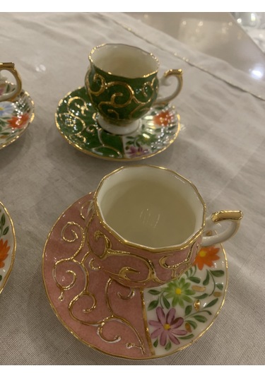 Fermato 12 Parça 6 Kişilik El Boyama Kahve Fincanı Karışık Set 6 Çok Renkli