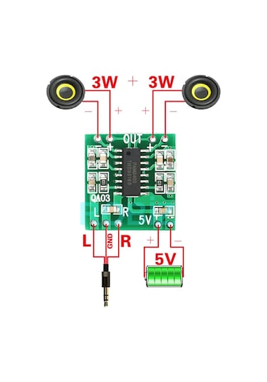 PAM8403 Mini Ses Yükseltici ClassD 2x3W Amfi Kartı