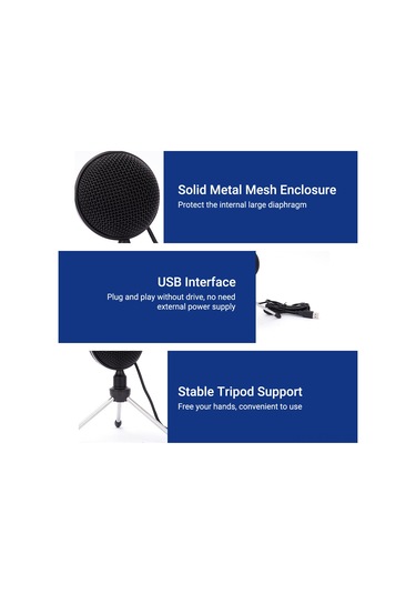 Fosenze Usb Metal Mikrofon Seti - Tüm Yönlü Kondansatör Mikrofon, 360 Derece Ses Alımı, Bilgisayar Toplantıları İçin, Plug & Play, Siyah