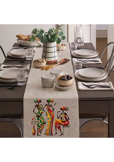 Afrikalı Kadınlar Runner, Runer, Masa Örtüsü, Sofranıza Zarafet Katın Runner, Masa Örtüsü Krem