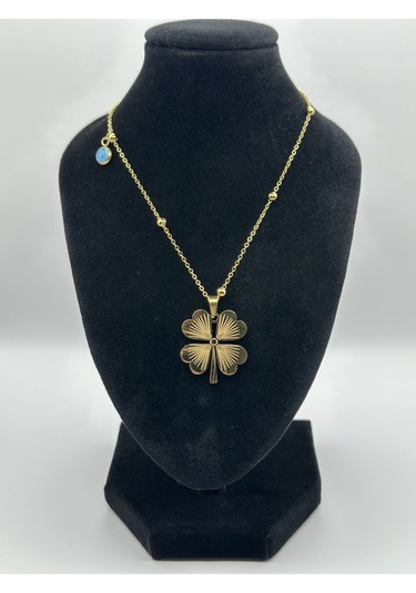 Arnes Jewelry Çelik Nazar Boncuklu Yonca Kolye Gold