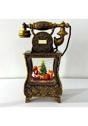 Nostaljik Telefon, Müzik Fonksiyonlu, Led Işıklı Ve Hareketli Kar, Noel Baba'nın Gelişinin Gizemi, Bronz Kahverengi 32x17x8 Cm