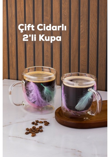 Perotti 16792 Double Feather Çift Cidarlı Kupa 2 Adet 300 Ml Şeffaf