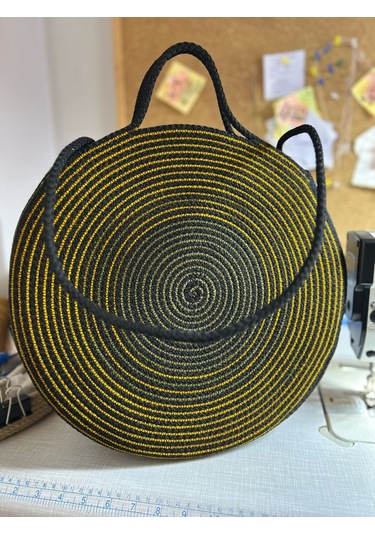 Hasır Çanta, Silindir Çanta, Tasarım Çanta, Siyah Silindir El Çantası Çok Renkli