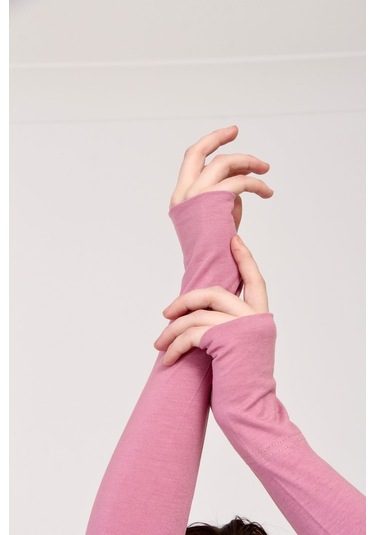 Parmak Geçmeli 45cm Likralı Penye Kolluk 1 Çift Pembe