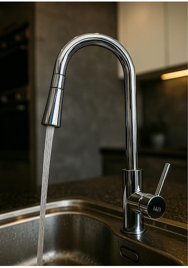 Rudi Armatür Fsm Spiral Uçlu Çekilebilir Mutfak Bataryası- Paslanmaz Krom Gövde Gri