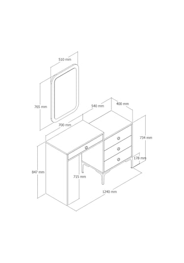 Lizbon Makyaj Masası Aynalı - Beyaz / Beyaz