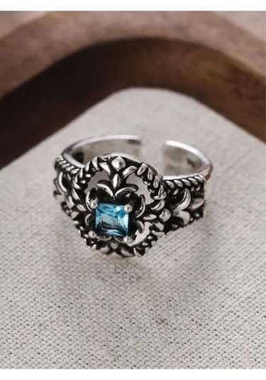 925 Ayar Gümüş Zirkon Mavi Taşlı Yüzük