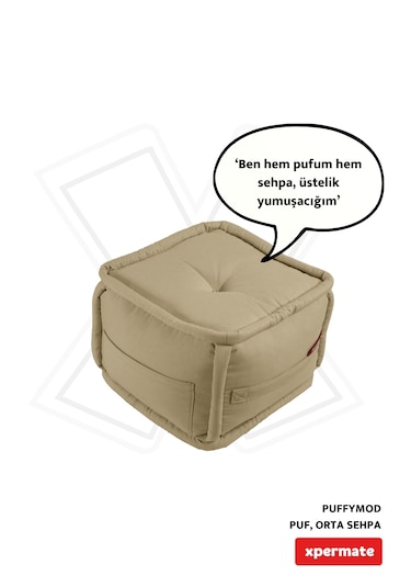 Xpermate Puffymod Dekoratif Kare Puf Orta Sehpa 40x40 Cm Bej