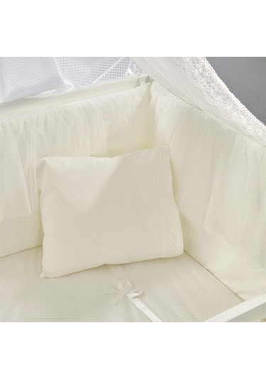 Meltem Kids Kral Sallanır Ahşap Anne Yanı Beşik 60x120 cm (beyaz-ekru) Ekru