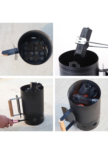 Padalink Doğal Ahşap Saplı Isı Yalıtımlı Mangal Kömürü Yakma Kovası Güvenli Ve Dayanıklı Siyah