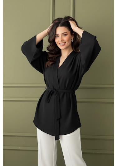Kadın Kuşaklı Kimono 1177 Siyah
