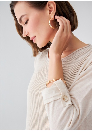 Peraluna Bol Kesim Uzun Kadın Triko Elbise Ekru Melanj Ekru