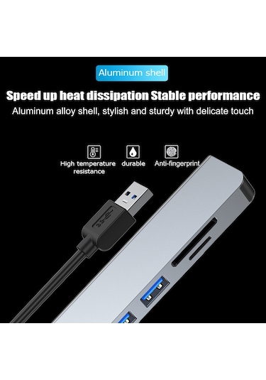 Reedark 2103u Usb Çok Fonksiyonlu Hub: Usb3.0 + 2xusb2.0 + Tf/sd Kart Okuyucu, 5.0gbps Hızlı Veri Transferi, Uzay Gri Abs+alüminyum
