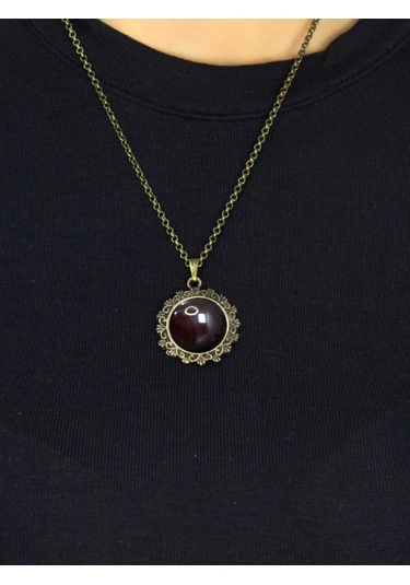 Doğal Taş Akik Doğal Taşlı Desenli Otantik Kadın Kolye 45 Cm Zincirli Euk28a Kırmızı