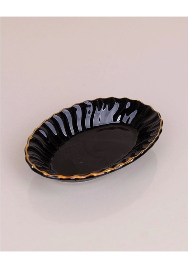 Porselen Altın Yaldızlı İstridye Çerezlik Reçellik Lokumluk Sosluk 1 Adet Siyah