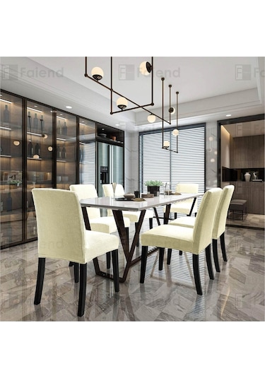 Faiend Yıkanabilir Likralı Esnek Lastikli Sandalye Kılıf Örtü Krem