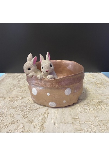 2 Tavşanlı Dekoratif Saksı Tabak