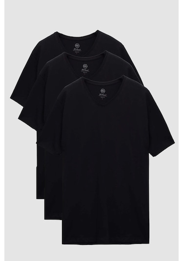 Ds Damat Slim Fit Siyah 3'lü Set V Yaka T-shirt 4hc14ortbn55m Siyah