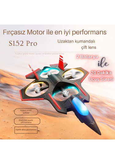 S152 Drone Fırçasız Motor 2 Batarya İle 20 Dakika Uçuş 720p HD Kamera Işıklı Drone