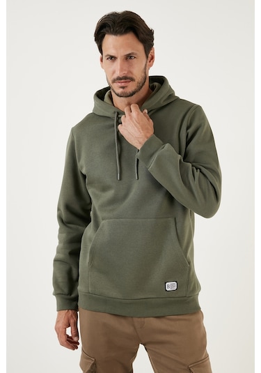 Buratti Regular Fit Kapüşonlu Kanguru Cepli Içi Tüylü Yumuşak Şardonlu Erkek Sweat 5905281 Haki